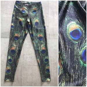 Blackmilk Peacock pattern stretch leggings size M